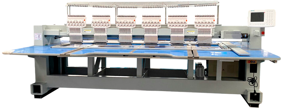 Máquina bordadora plana 6 cabezas para producción de ropa y accesorios