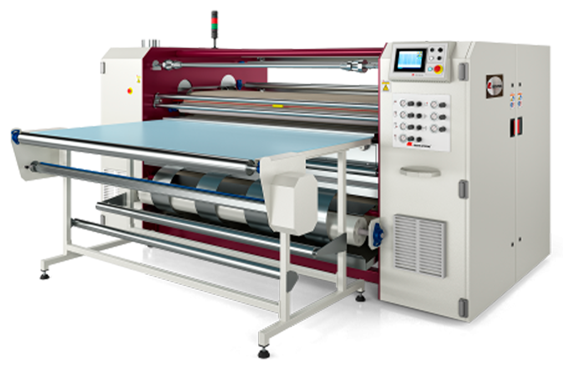 Calandra Montiantonio-T05, máquina industrial de laminado y acabado para procesos gráficos y textiles en México, que ofrece alta precisión y rendimiento.